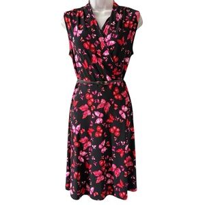 Jones New York Petite Small Butterfly Print Fit & Flare Midi Belted Dress Easter